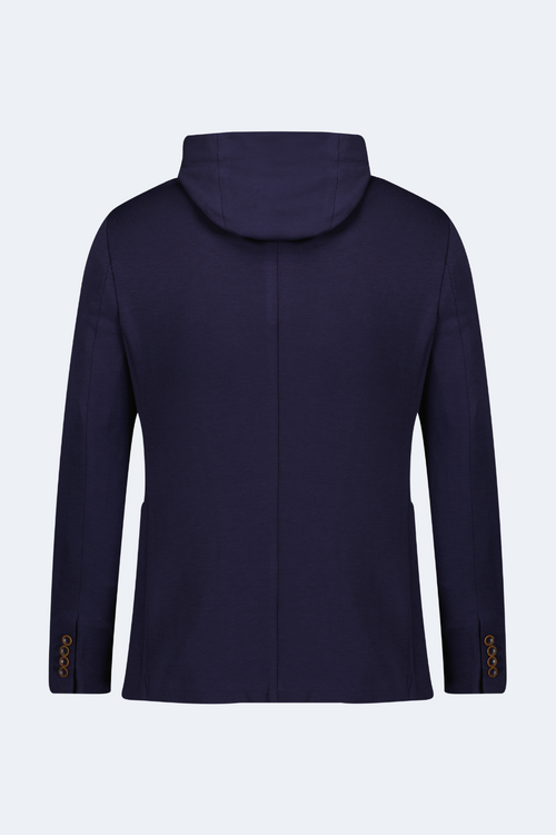 Navy Knit Hooded Button Sport Coat