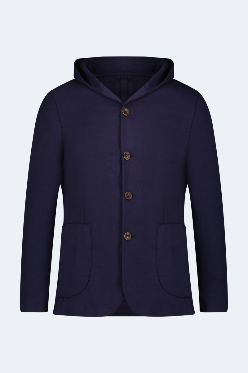 Navy Knit Hooded Button Sport Coat