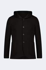 Black Knit Hooded Button Sportcoat