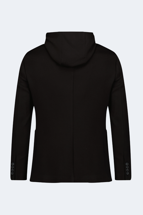 Black Knit Hooded Button Sport Coat