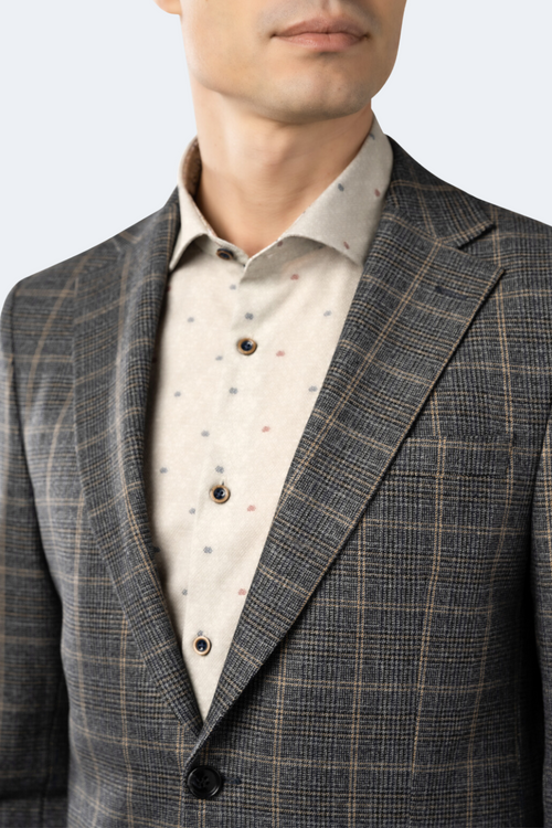 Grey and Black Houndstooth Plaid Sport Coat
