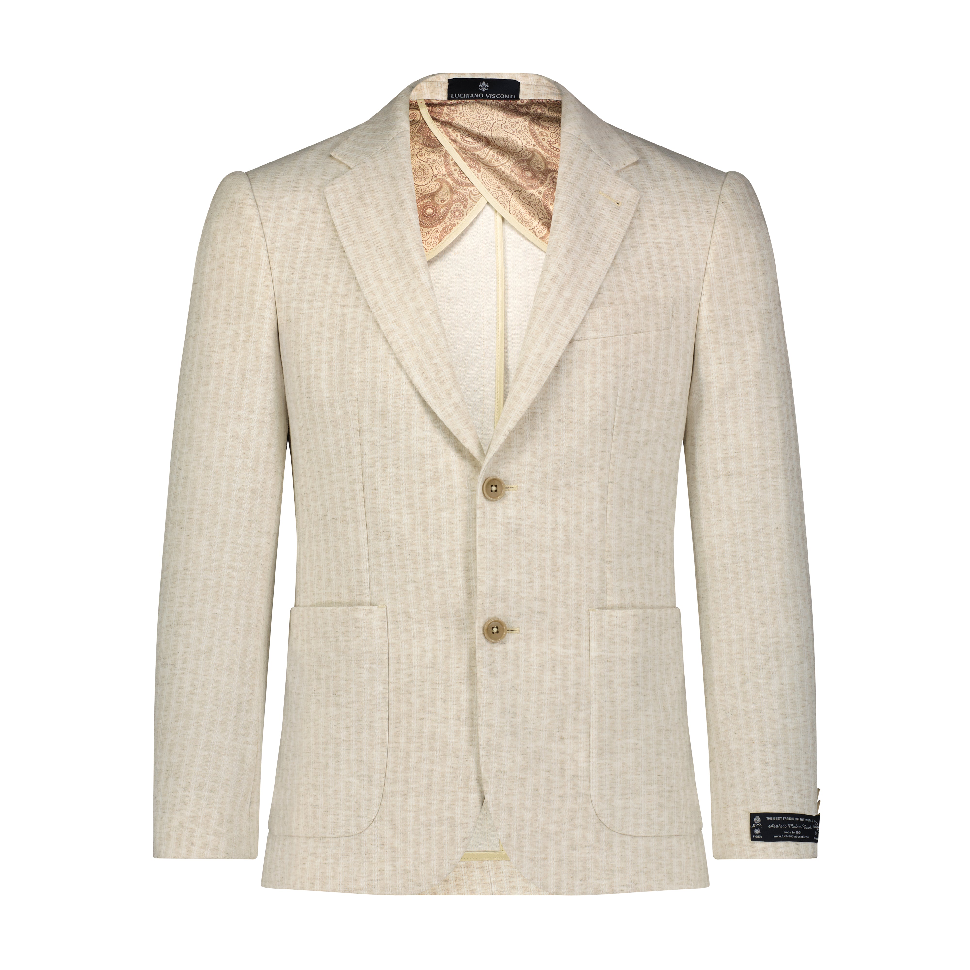 Cream, Beige, and Tan Jacquard Stripe Two Button Sport Coat