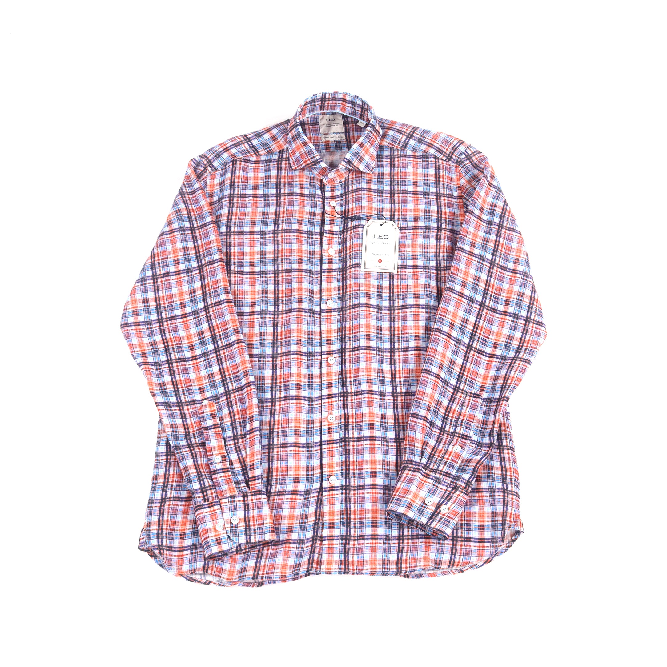 Leo Orange and Navy Plaid Shirt