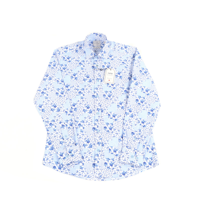 SS23 Leo Blue Flowers with Patches Shirt