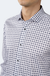 Leo White Jacquard Shirt with Navy Square Designs