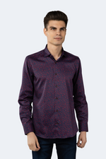 Leo Burgundy and Navy Splatter Jacquard Shirt