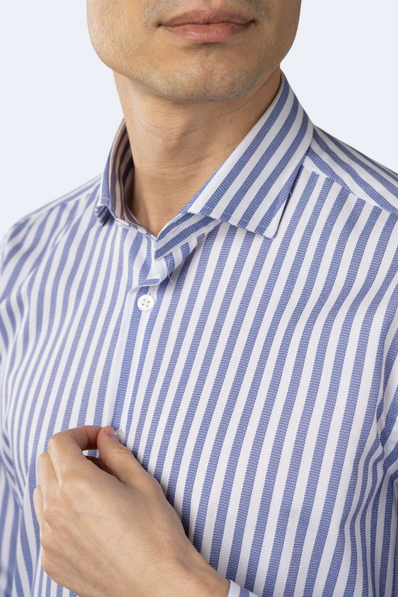 Leo White and Navy Stripe Jacquard Shirt