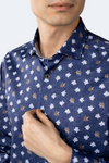 Leo Space Blue with White and Brown Leaves Shirt