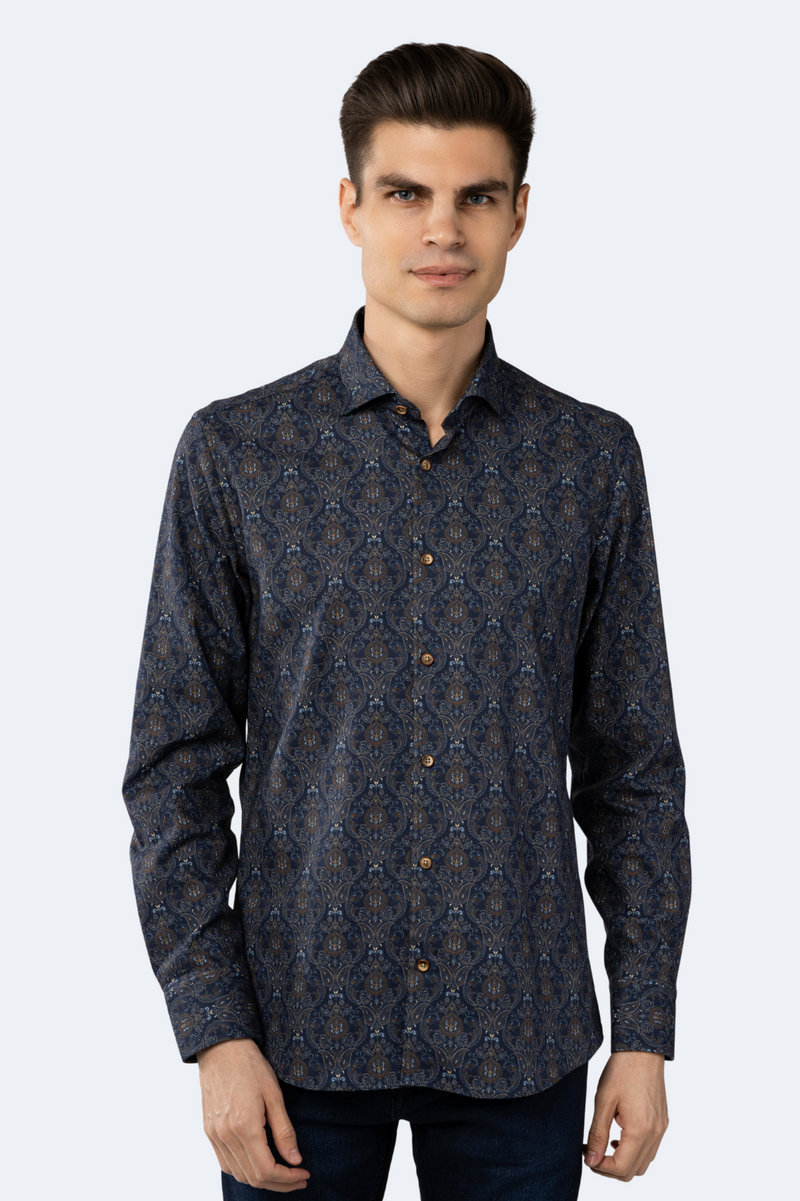 Leo Navy Multi Paisley Jacquard Shirt