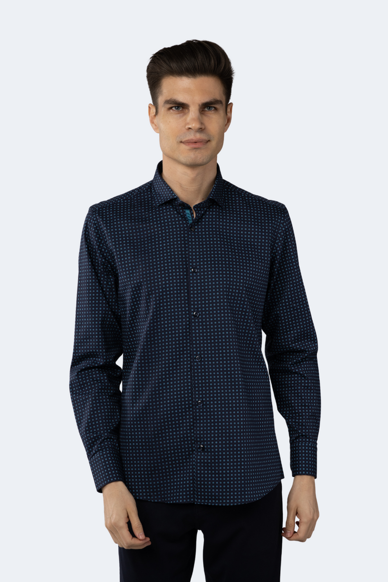 Leo Navy with Turquoise Flowers Jacquard Shirt