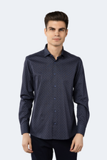 Leo Navy Plaid Check Jacquard Shirt