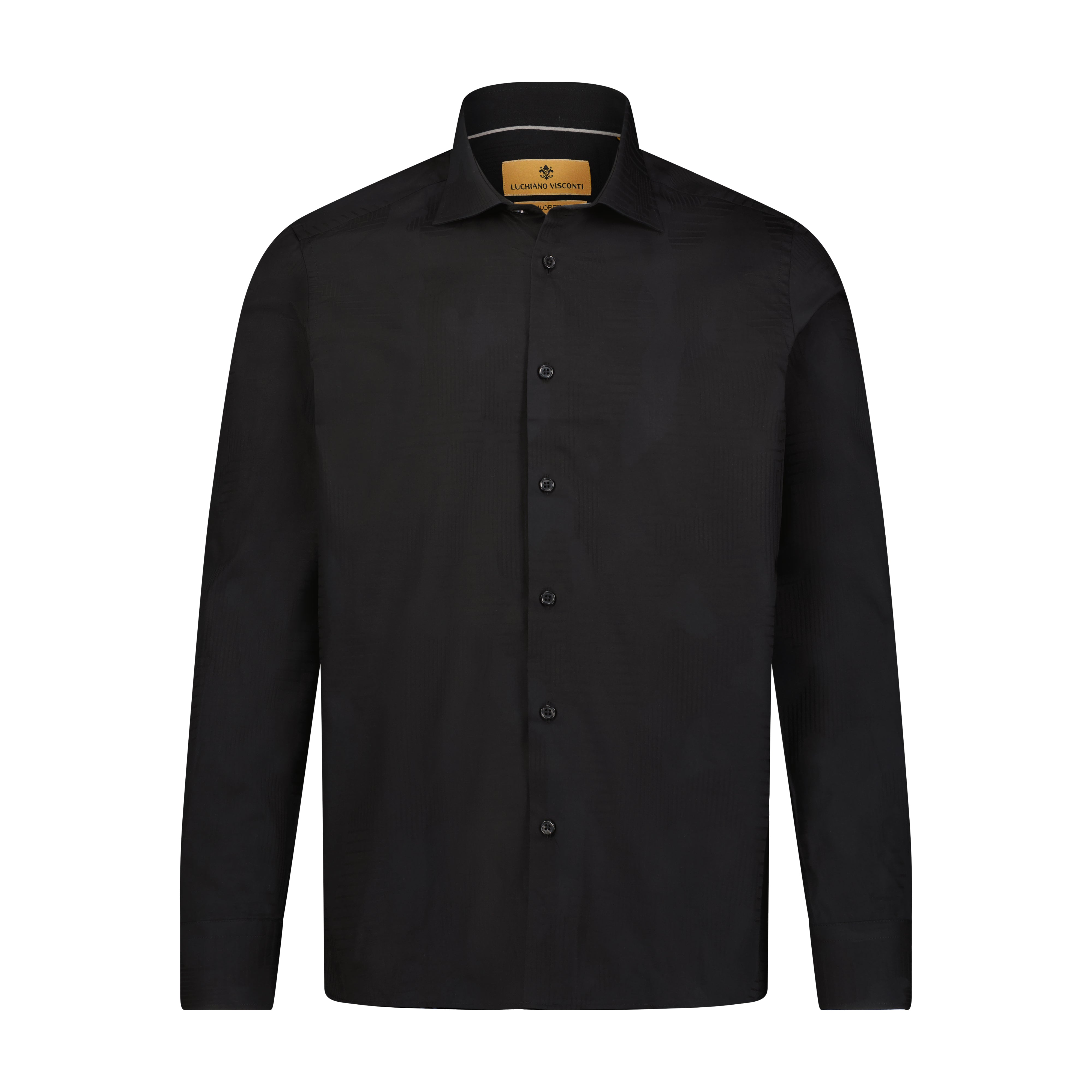 Leo Jacquard Black Tonal Geometrical Design Long Sleeve Shirt