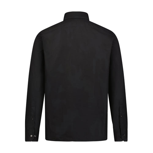 Leo Jacquard Black Tonal Geometrical Design Long Sleeve Shirt