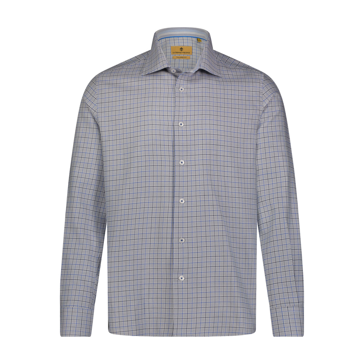 Leo Grey Navy Woven Plaid Long Sleeve Shirt