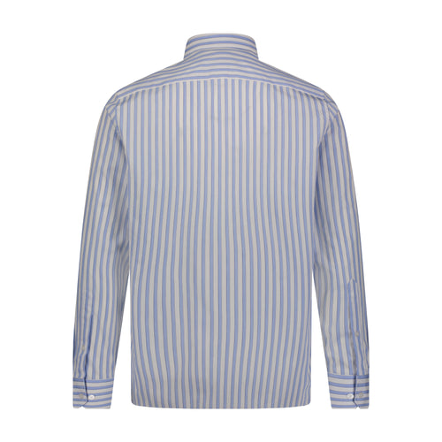 Leo Blue White Satine Stripe with White Collar and Cuff Long Sleeve Shirt
