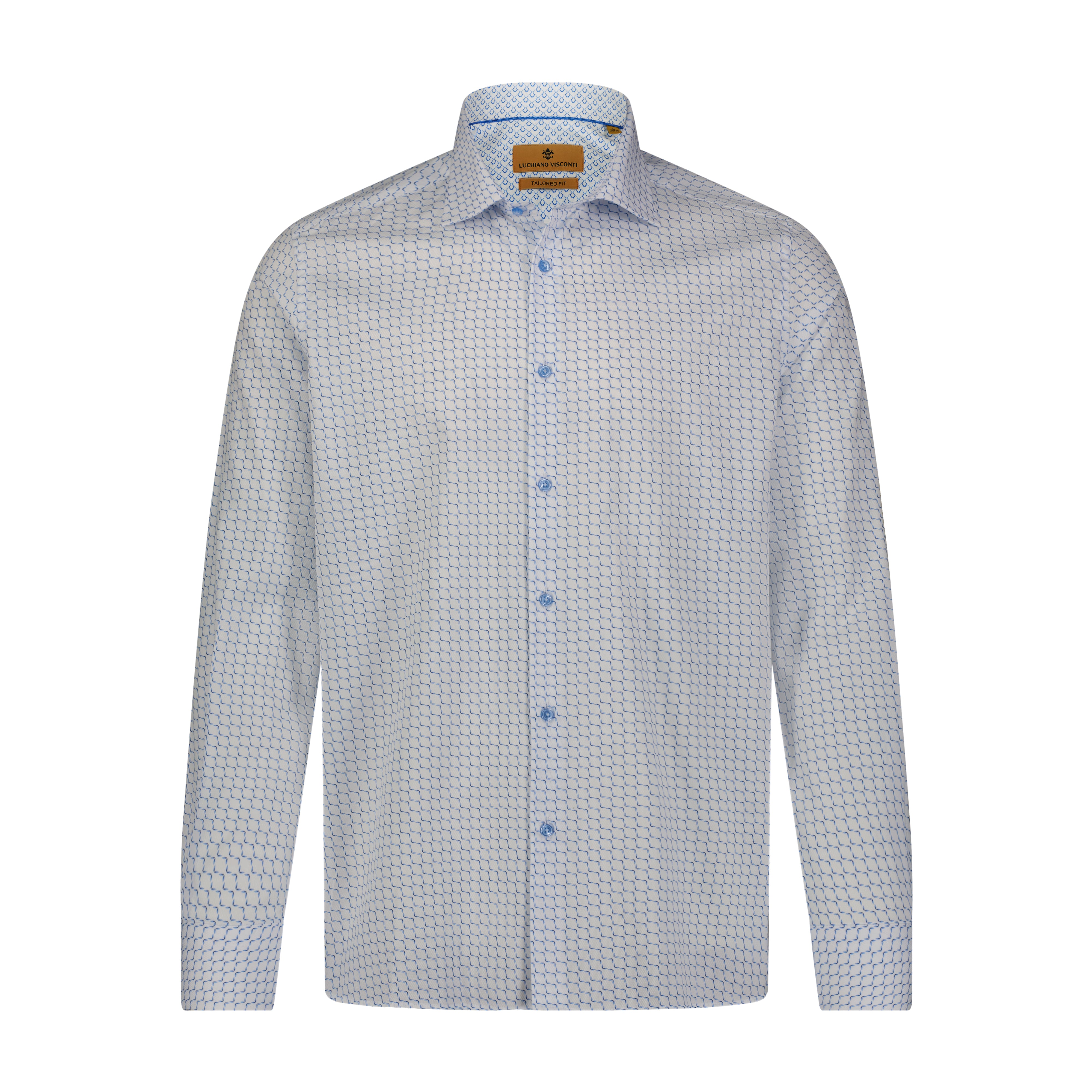 Leo White Dobby Geometrical Print Long Sleeve Shirt