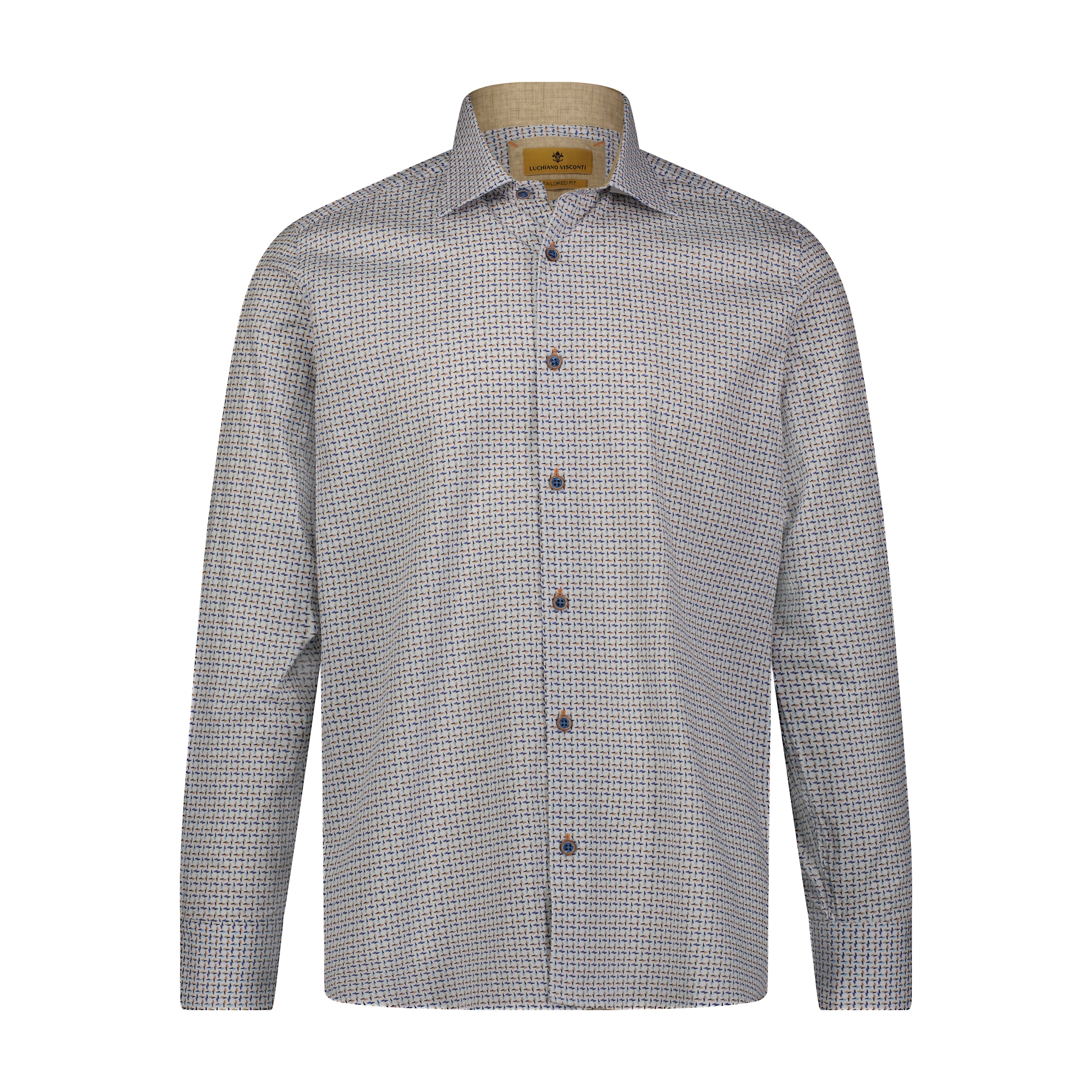 Leo Aqua Fuchsia Cream Multi Geometrical Print Long Sleeve Shirt