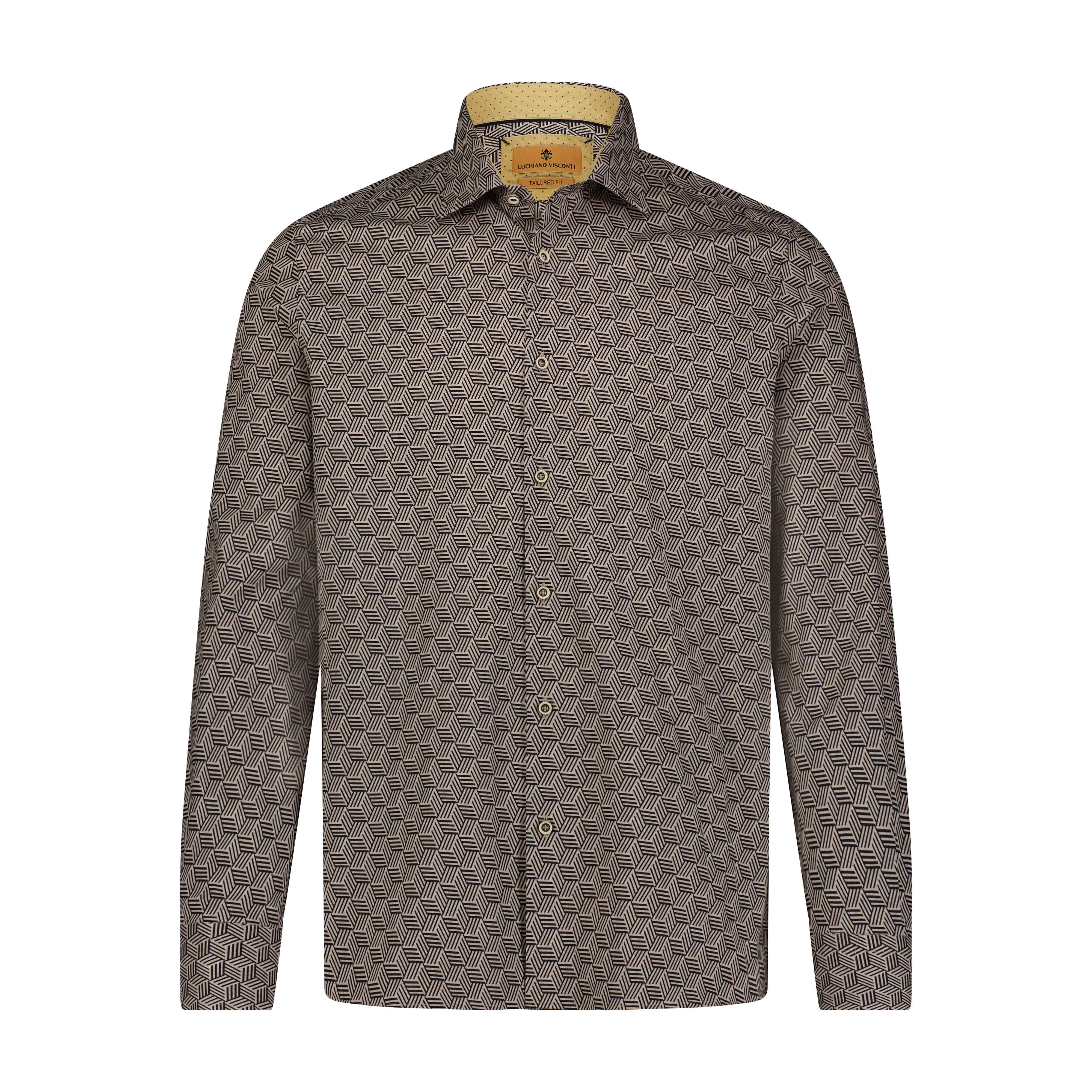 Leo Ecru Geometric Long Sleeve Shirt