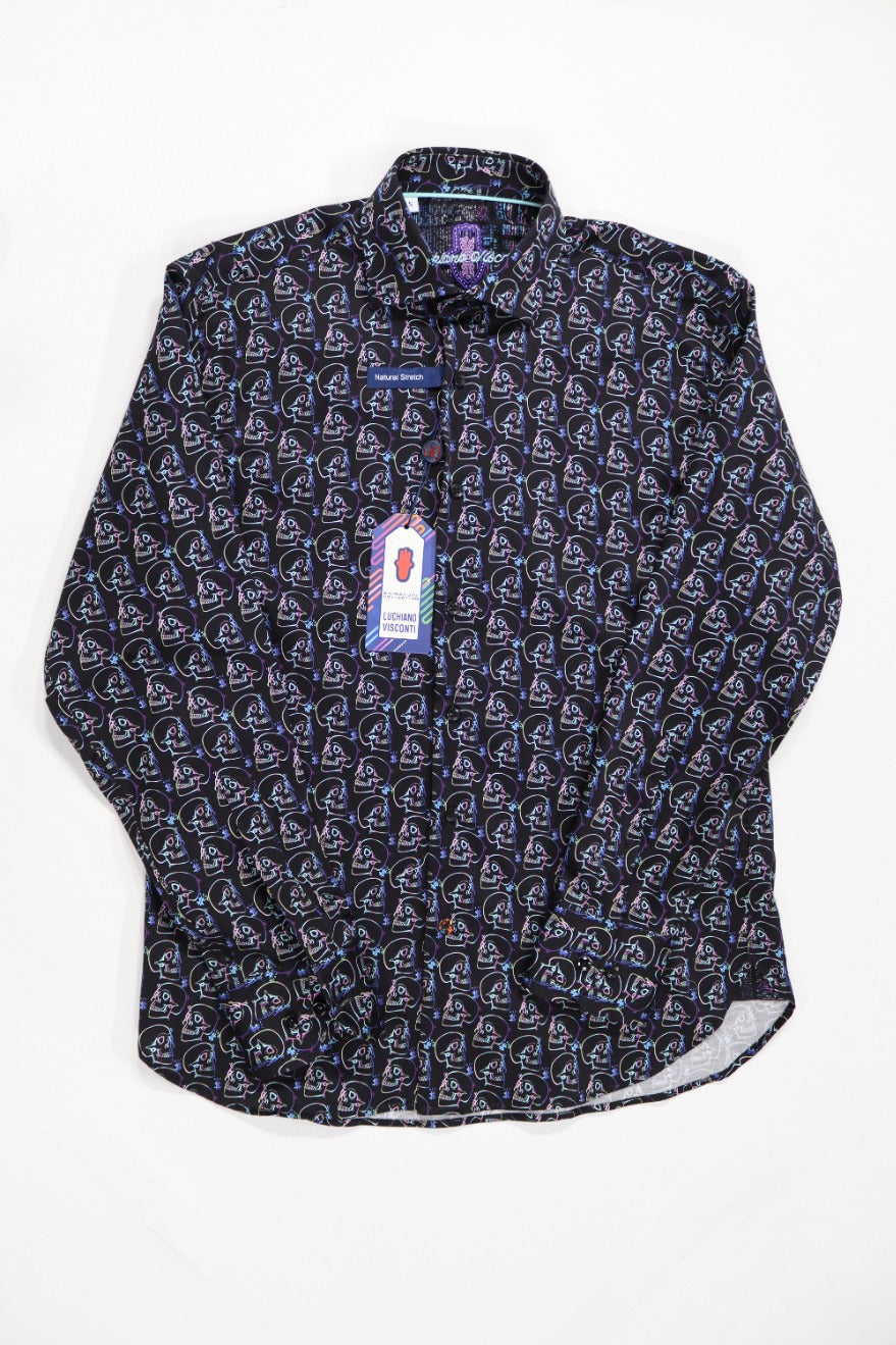 Neon Trippy Skull Long Sleeve Shirt