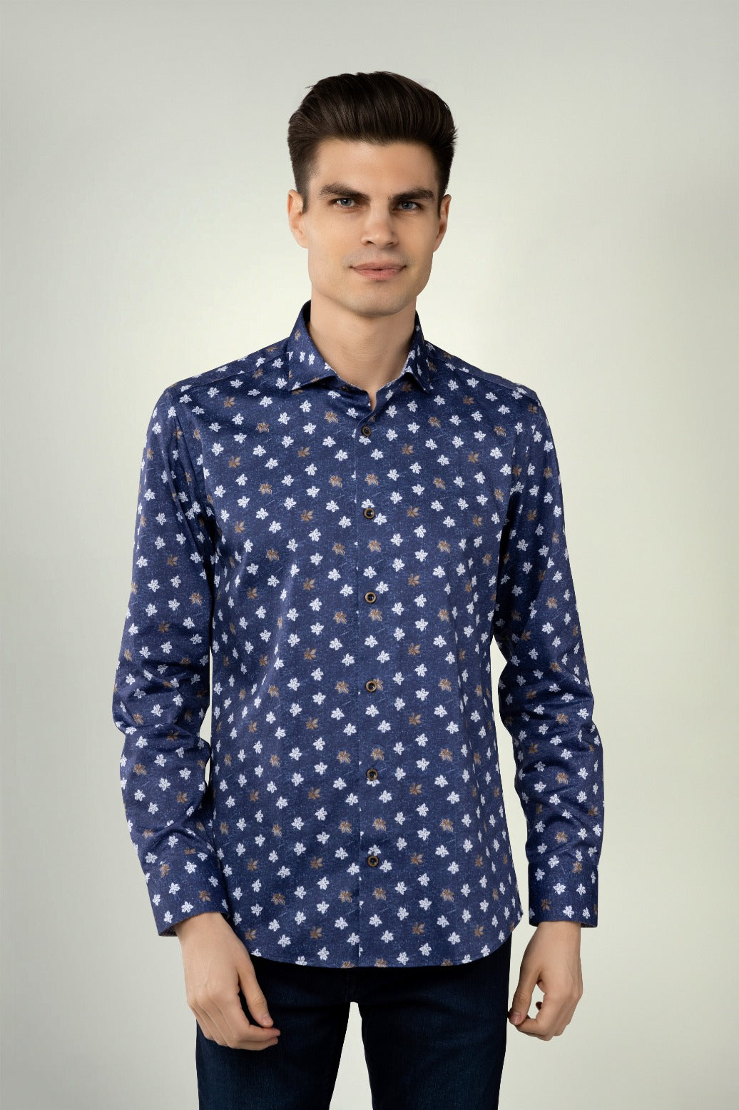 Leo Space Blue with White and Brown Leaves Shirt