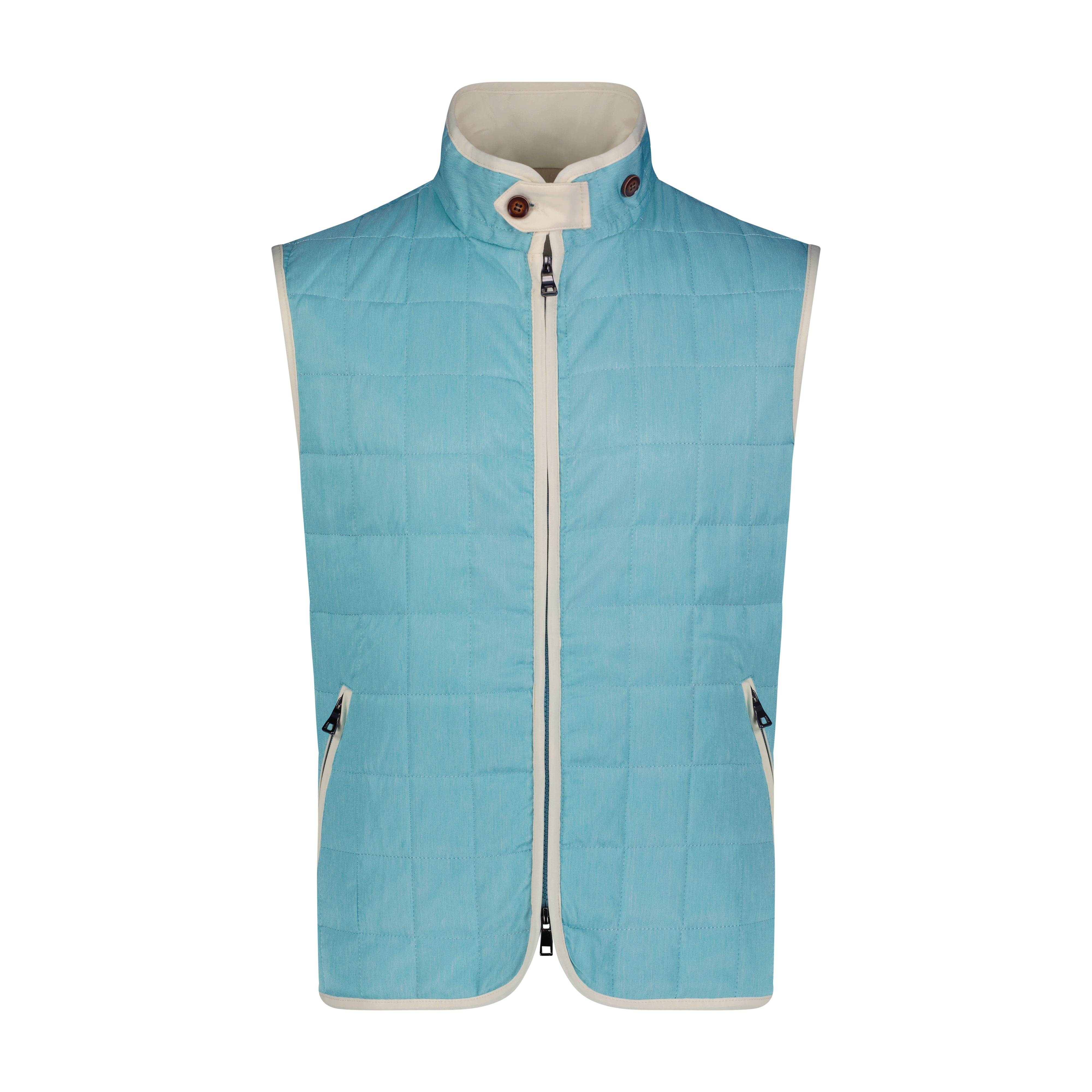 Aqua vest with white zipper on a white background