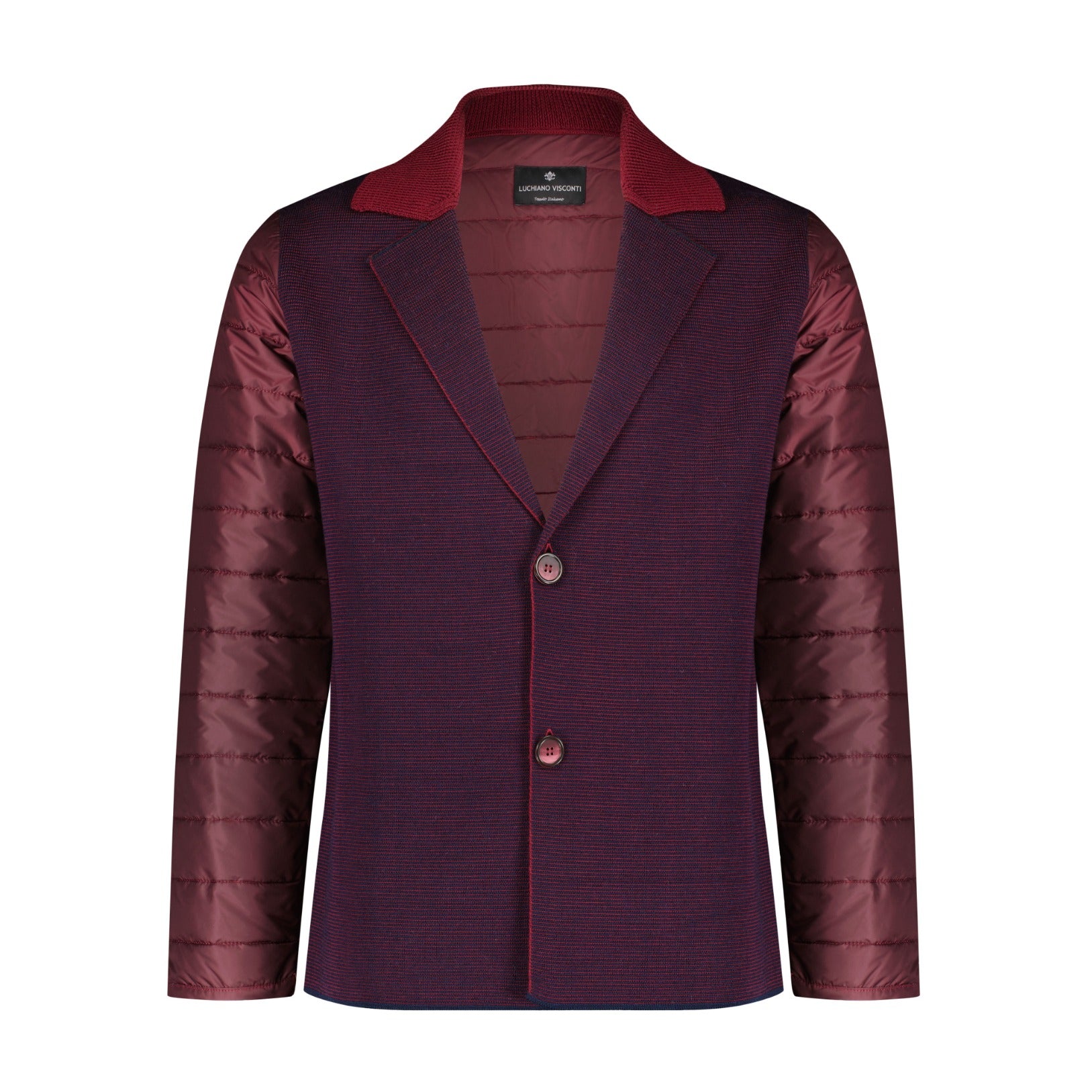 Two-Button Knit Jacket with Quilted Puff Sleeves