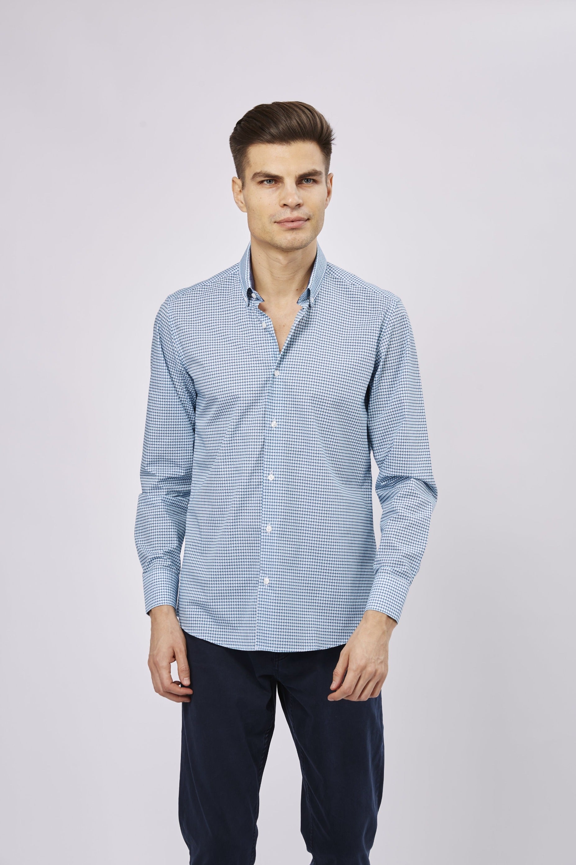 Leo Navy, Cyan, and White Design Shirt