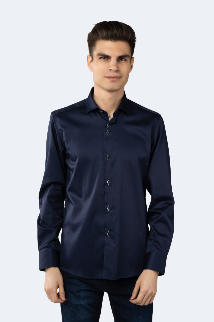 Leo Solid Navy Shirt (Big & Tall)