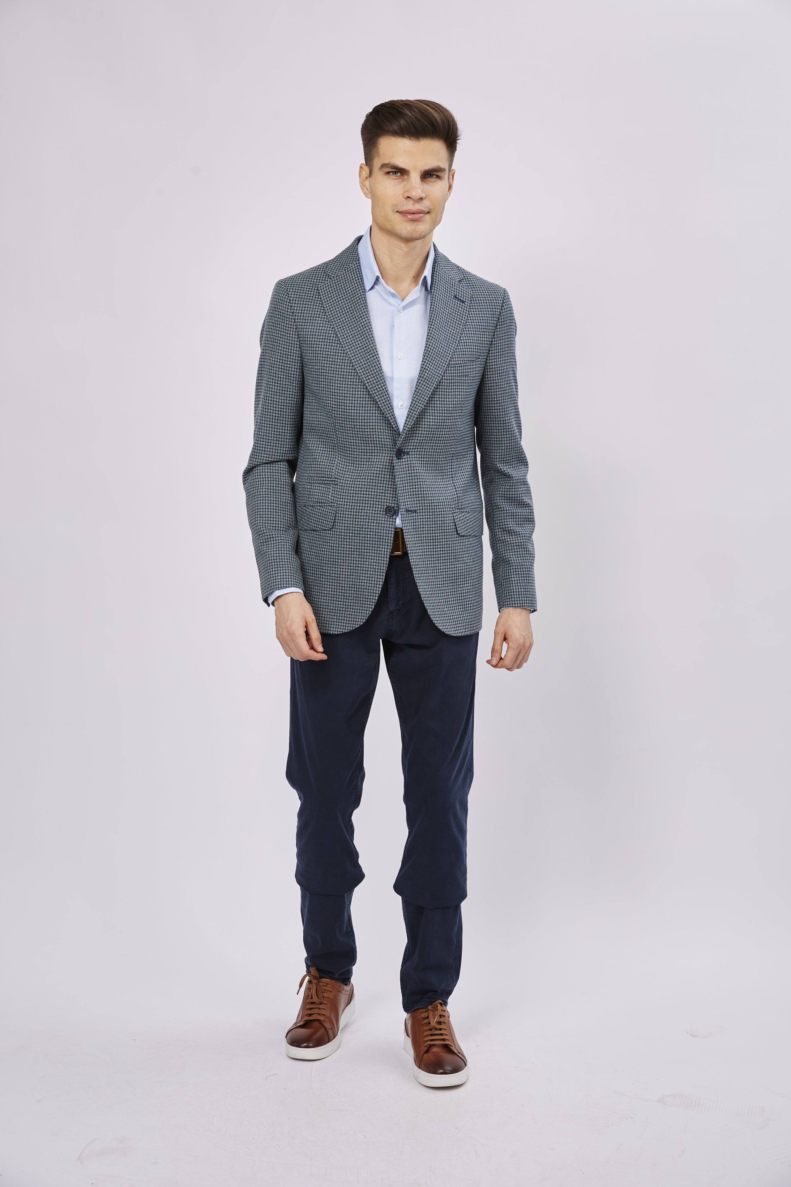 Leo Navy and Mint Twill Woven Jacquard Sport Coat