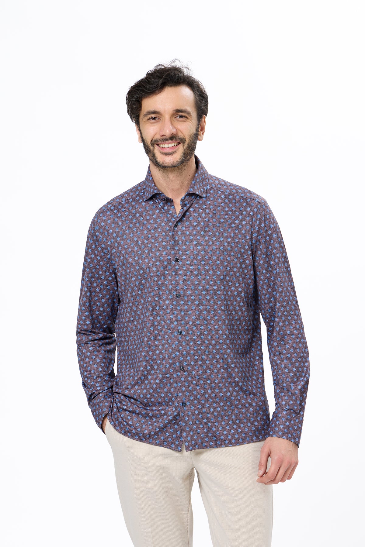 Blue & Brown Diamond Geo Button Down Shirt