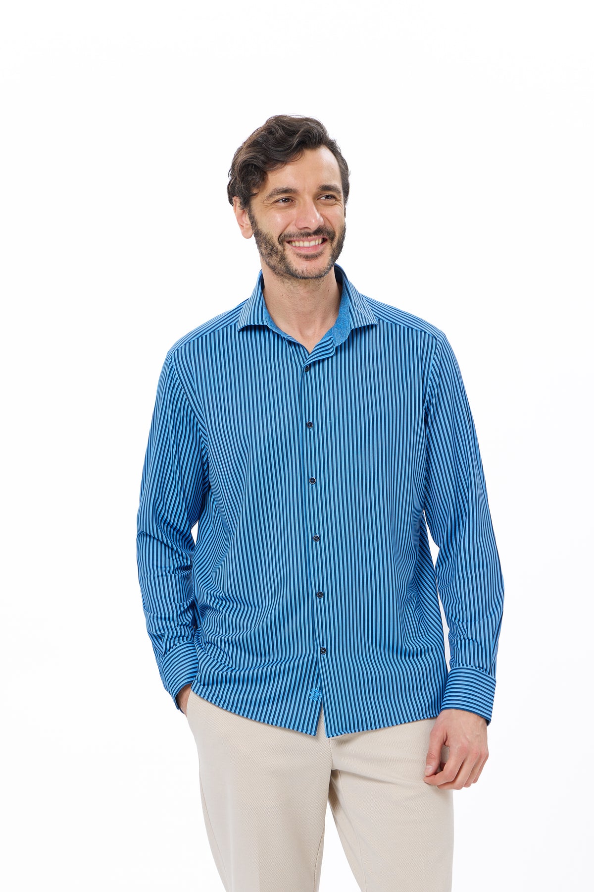 Navy & Blue Herringbone Stripe Reversible Performance Shirt