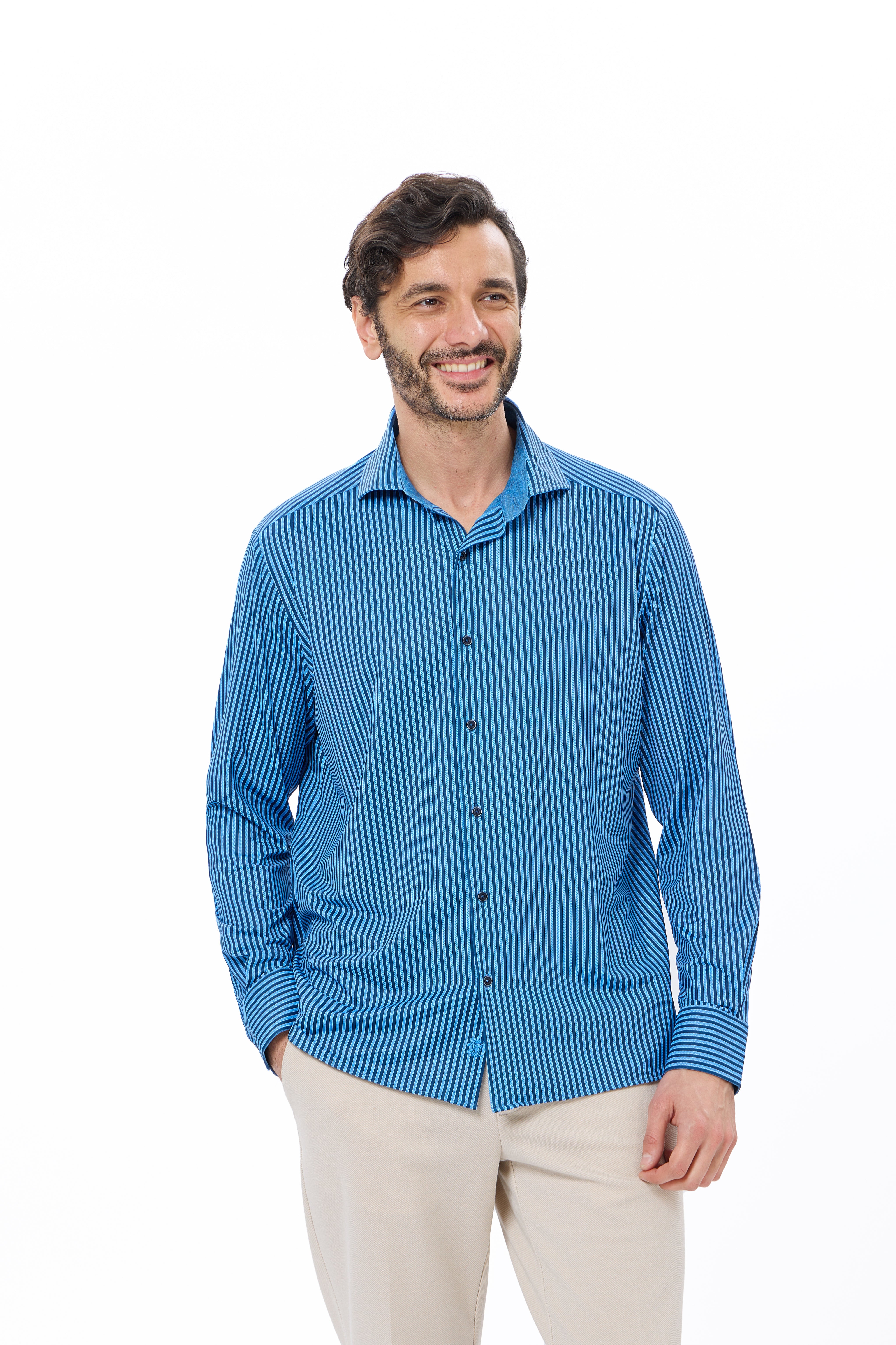 Navy & Blue Herringbone Stripe Reversible Performance Shirt