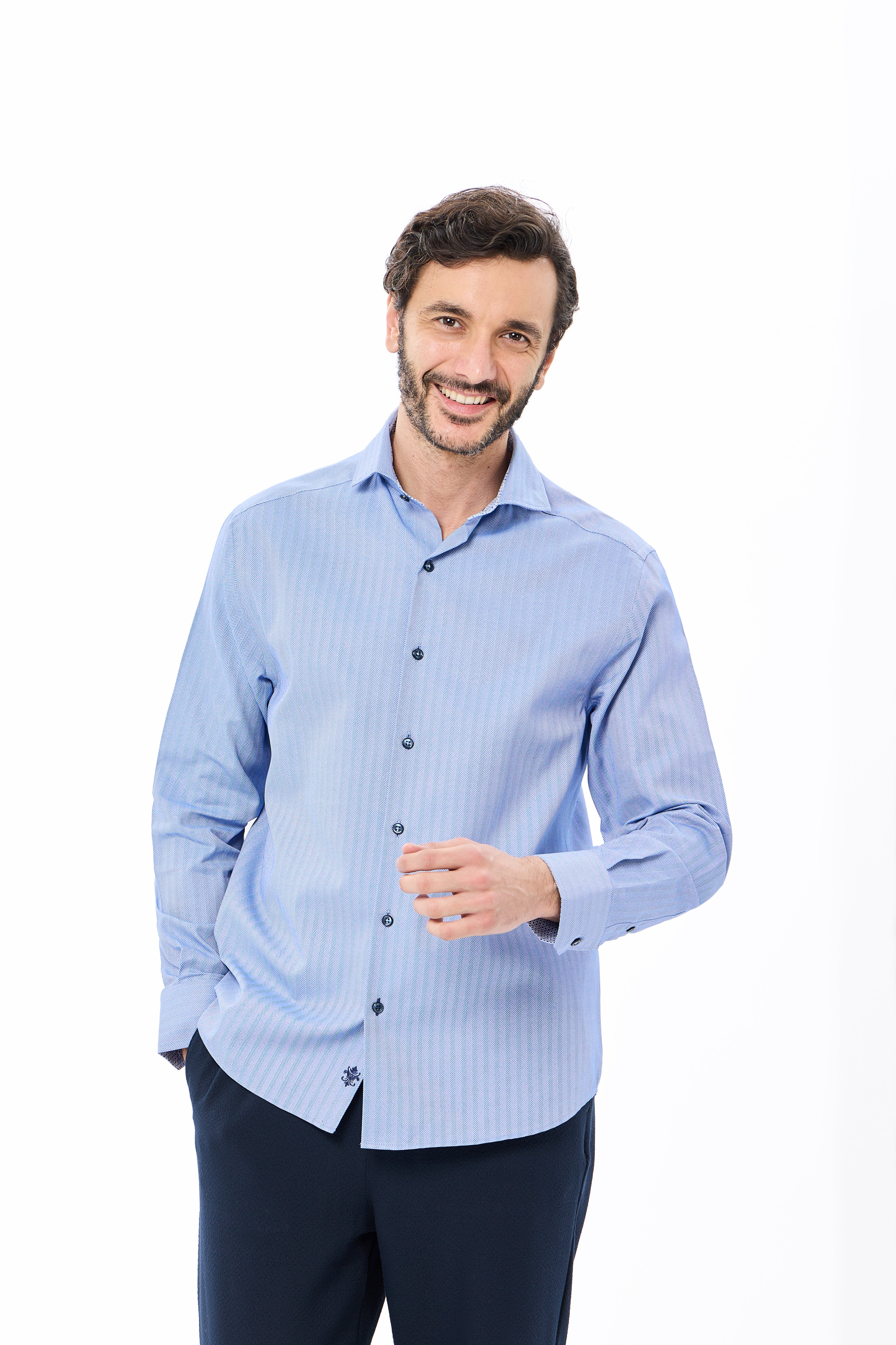 Blue Herringbone Dress Shirt