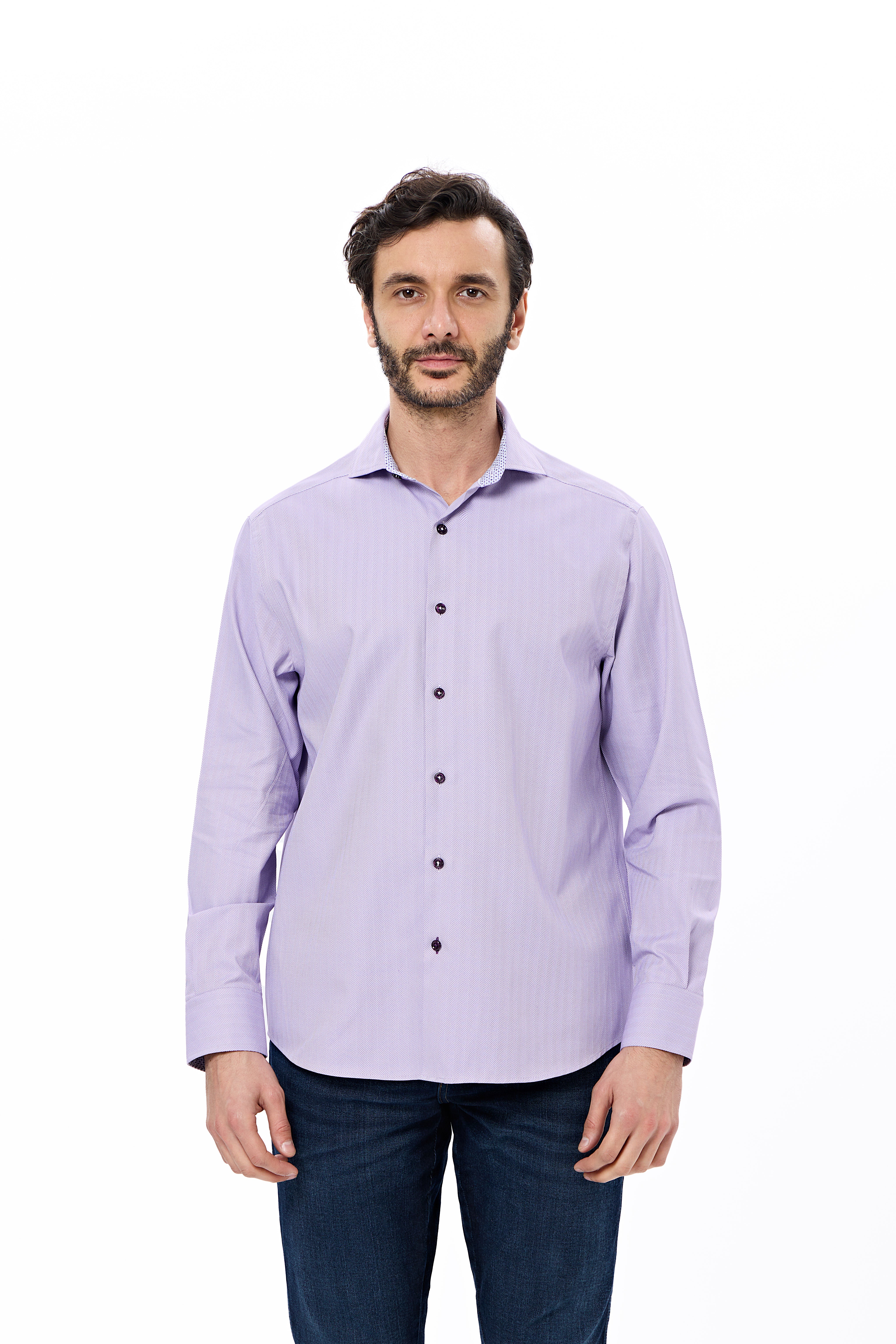 Purple Herringbone Dress Shirt