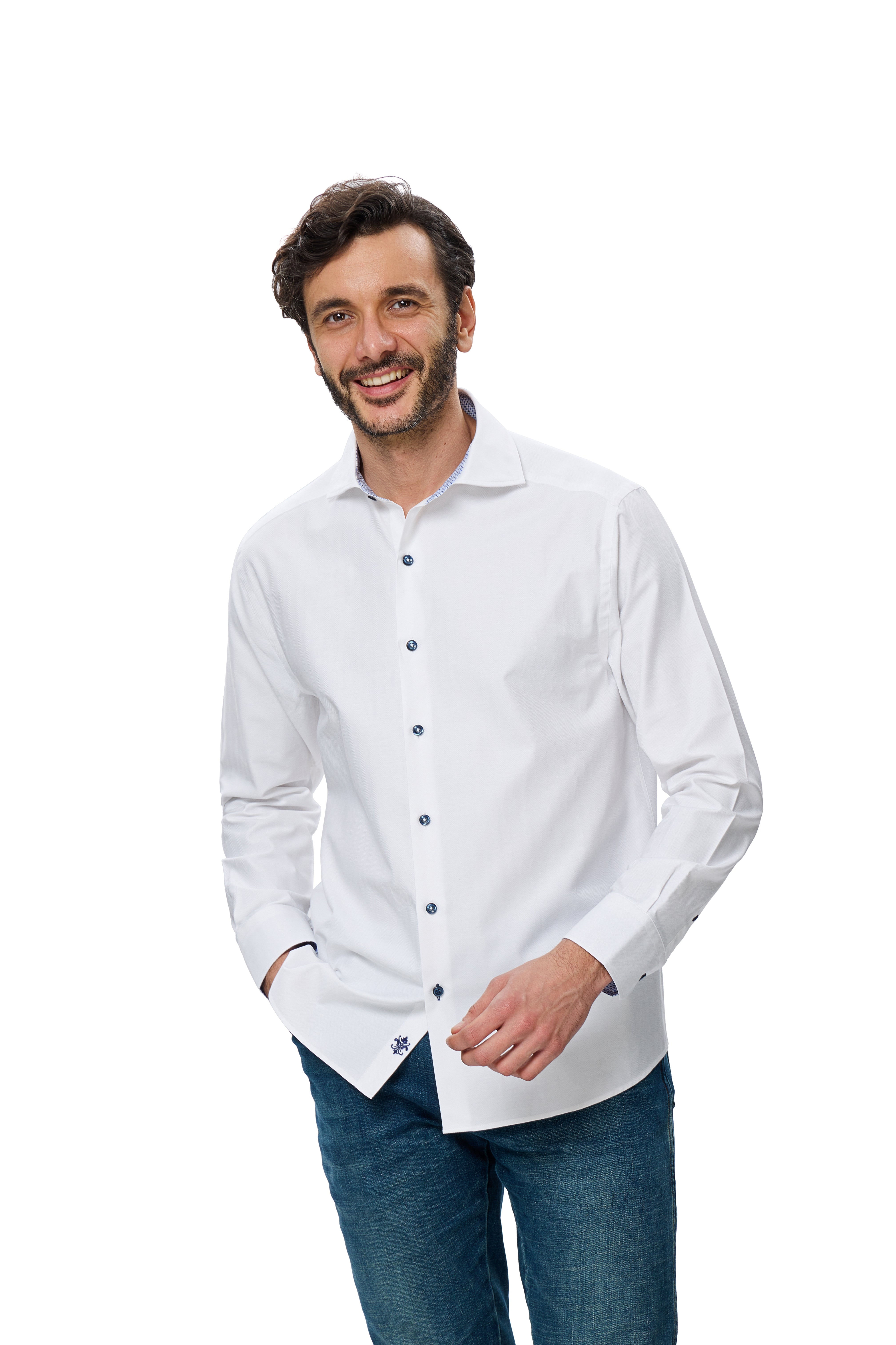 White Herringbone Dress Shirt