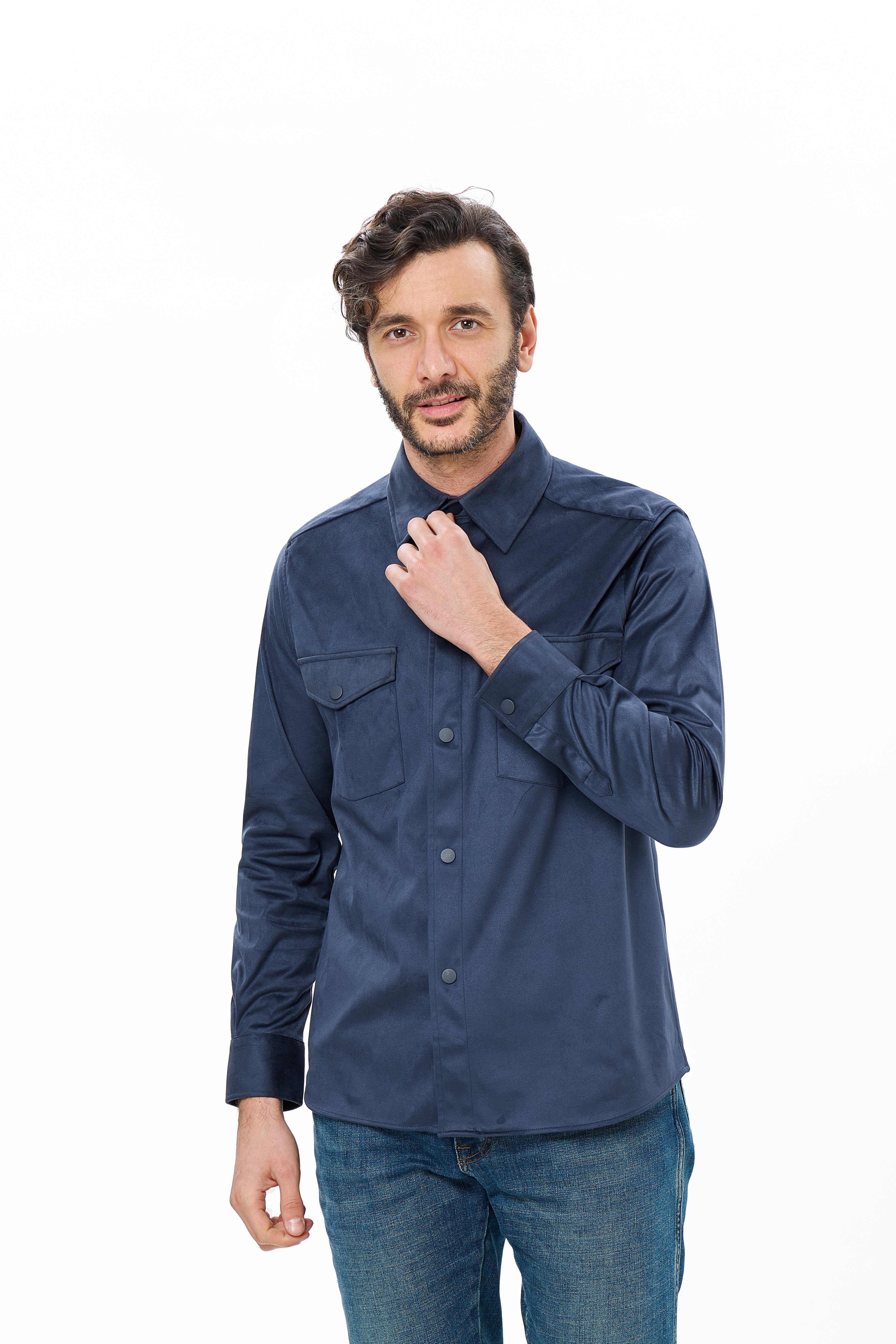 Indigo Faux Suede Shirt Jacket