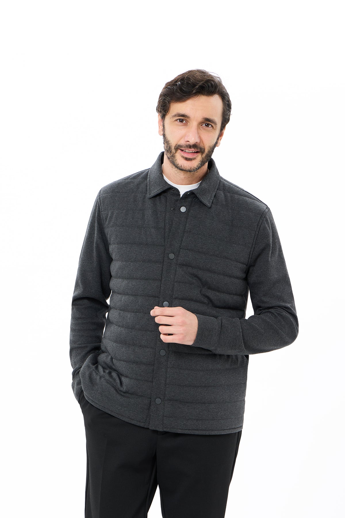 Charcoal Quilted Jersey Knit Jacket