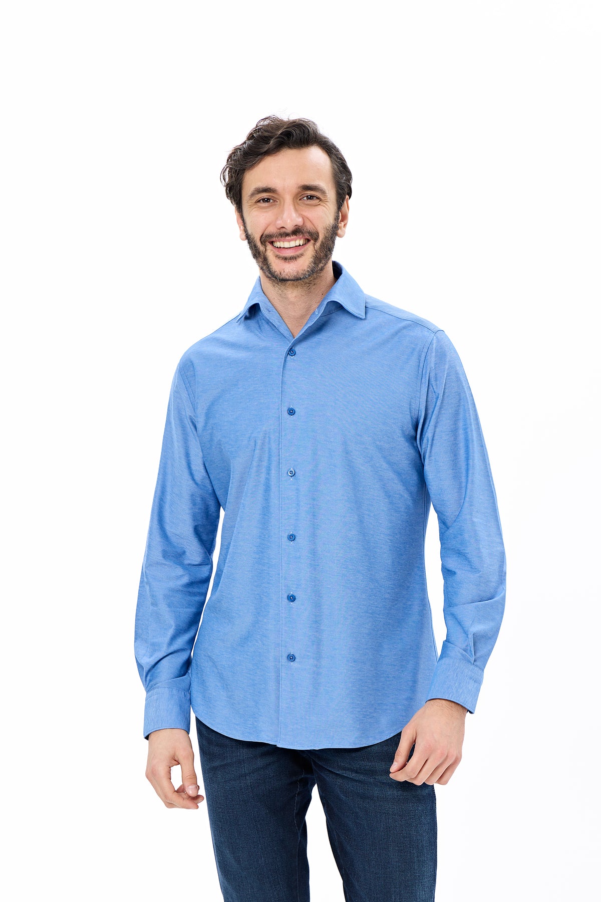 Indigo One-Piece Collar Performance Stretch Shirt