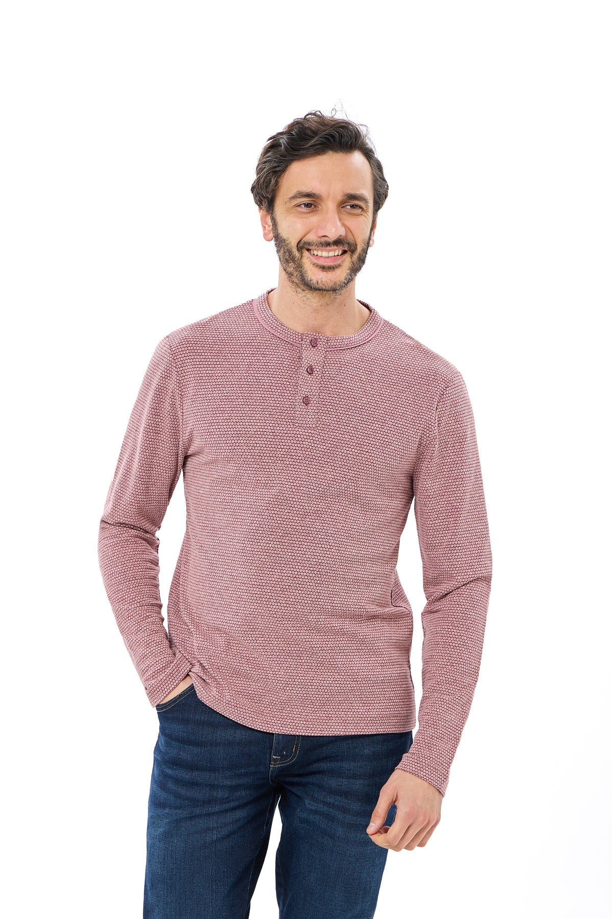 Bordeaux Henley Jacquard Long Sleeve