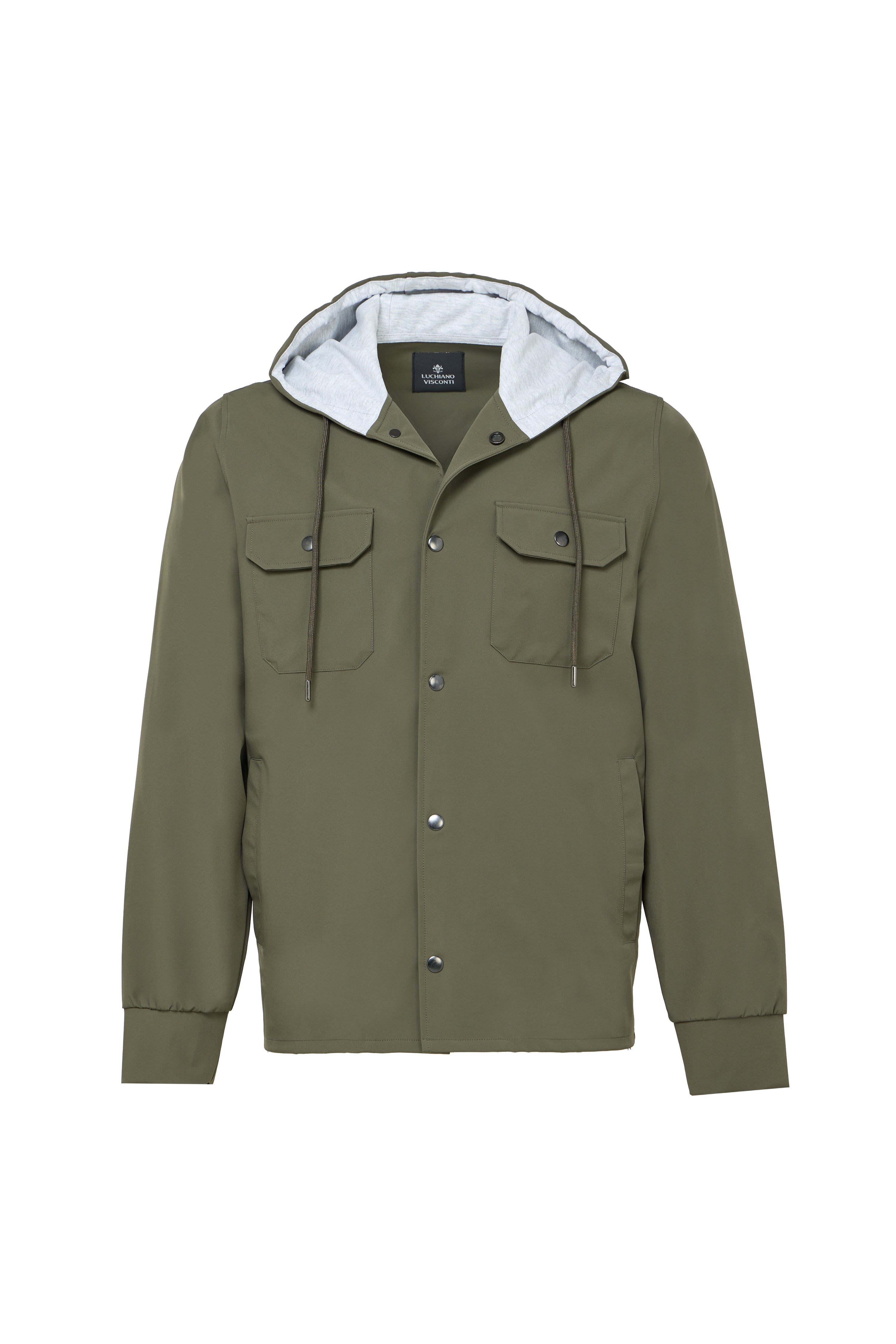 Olive Snap Overshirt with Technical Hoodie
