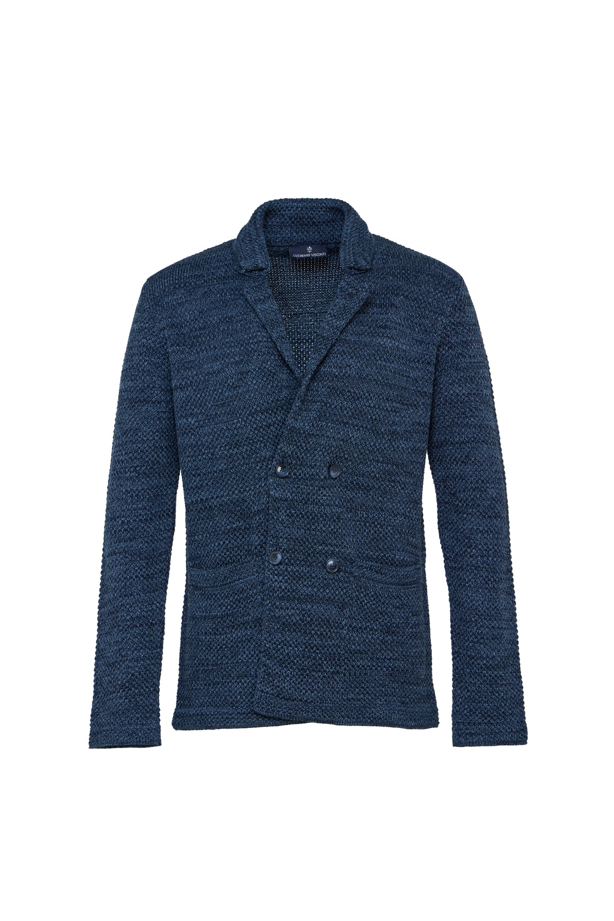 Navy Double Breasted Braided Knit Sweater