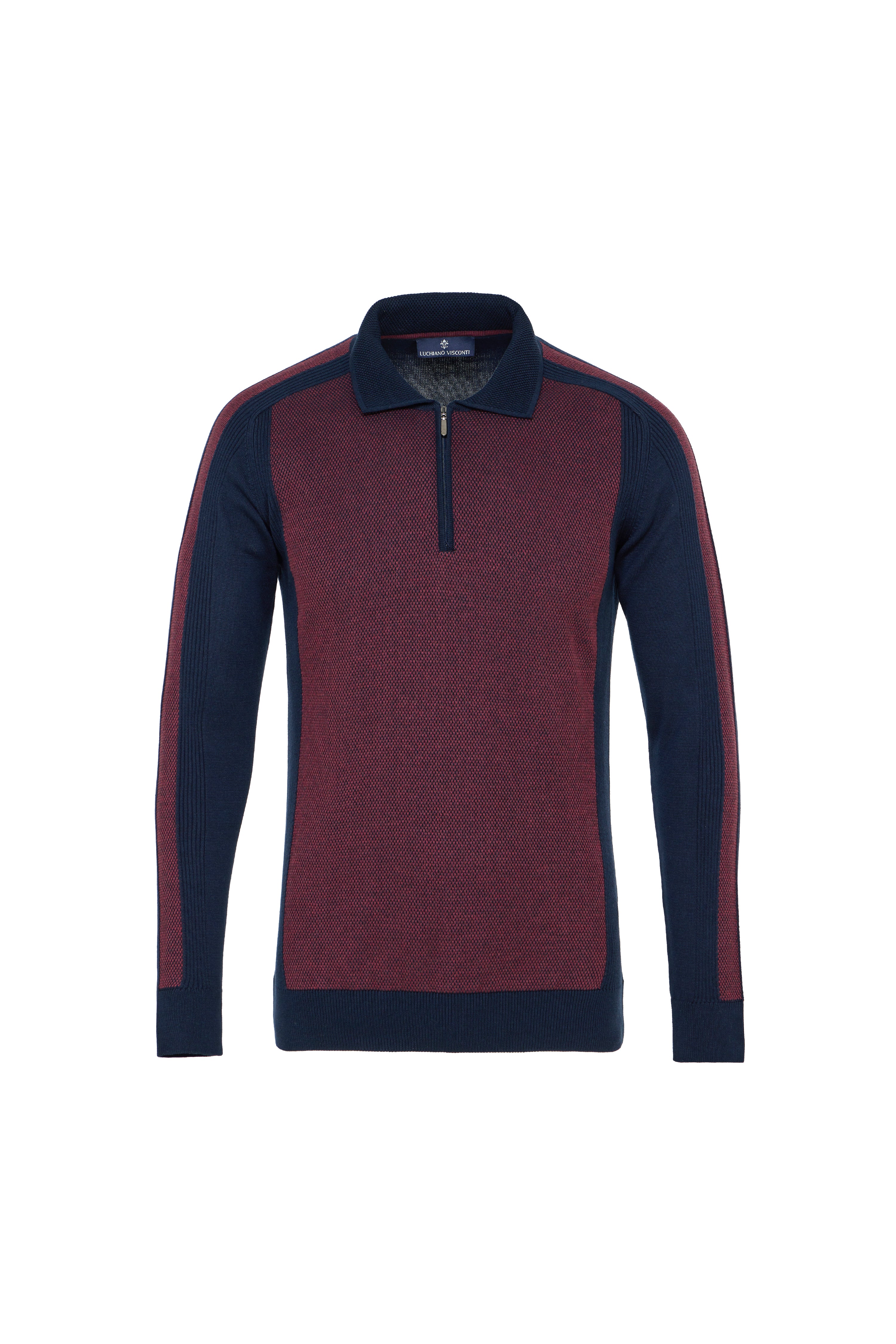 Bordeaux Diamond Weave Quarter Zip Sweater