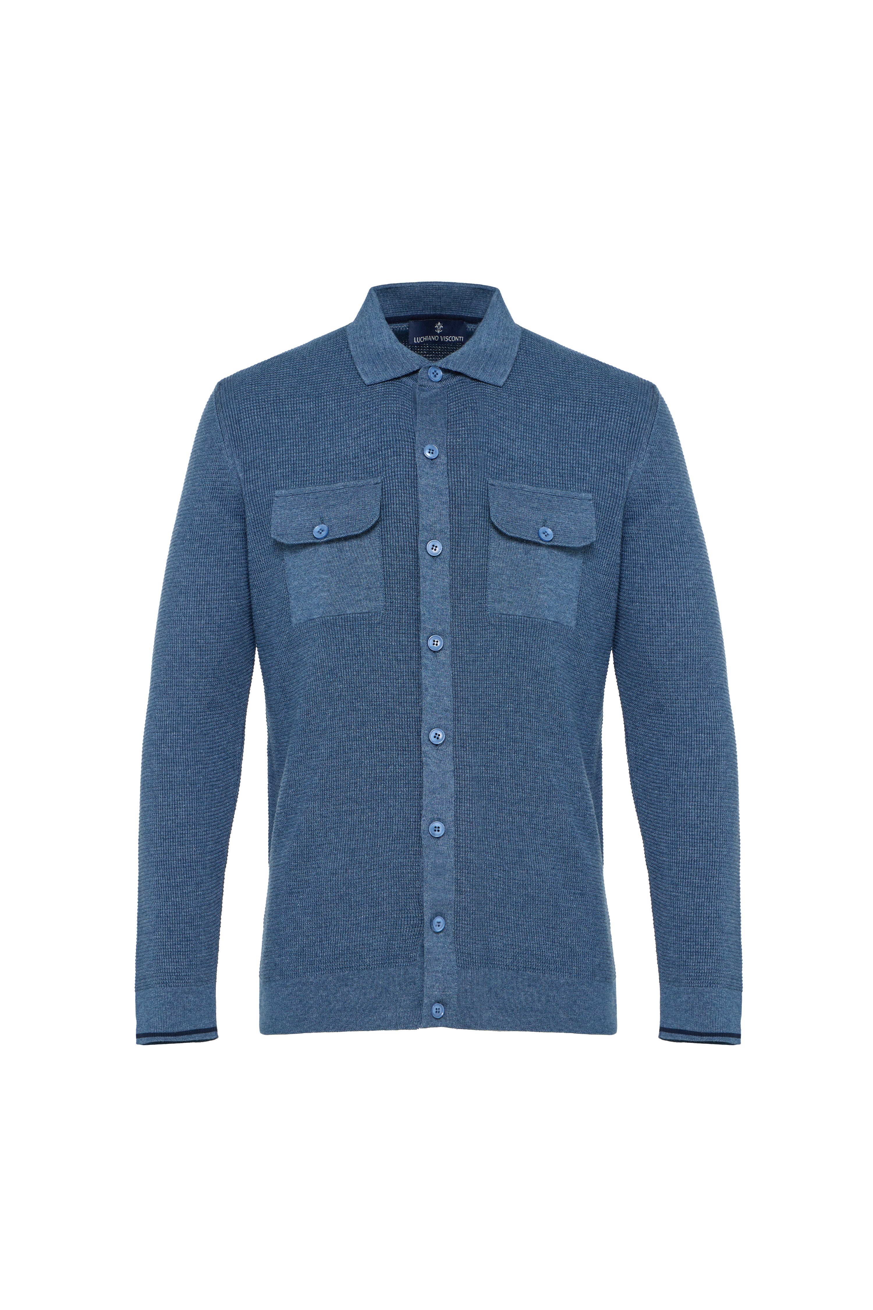 Full Button Waffle Knit Sweater with Double Pockets