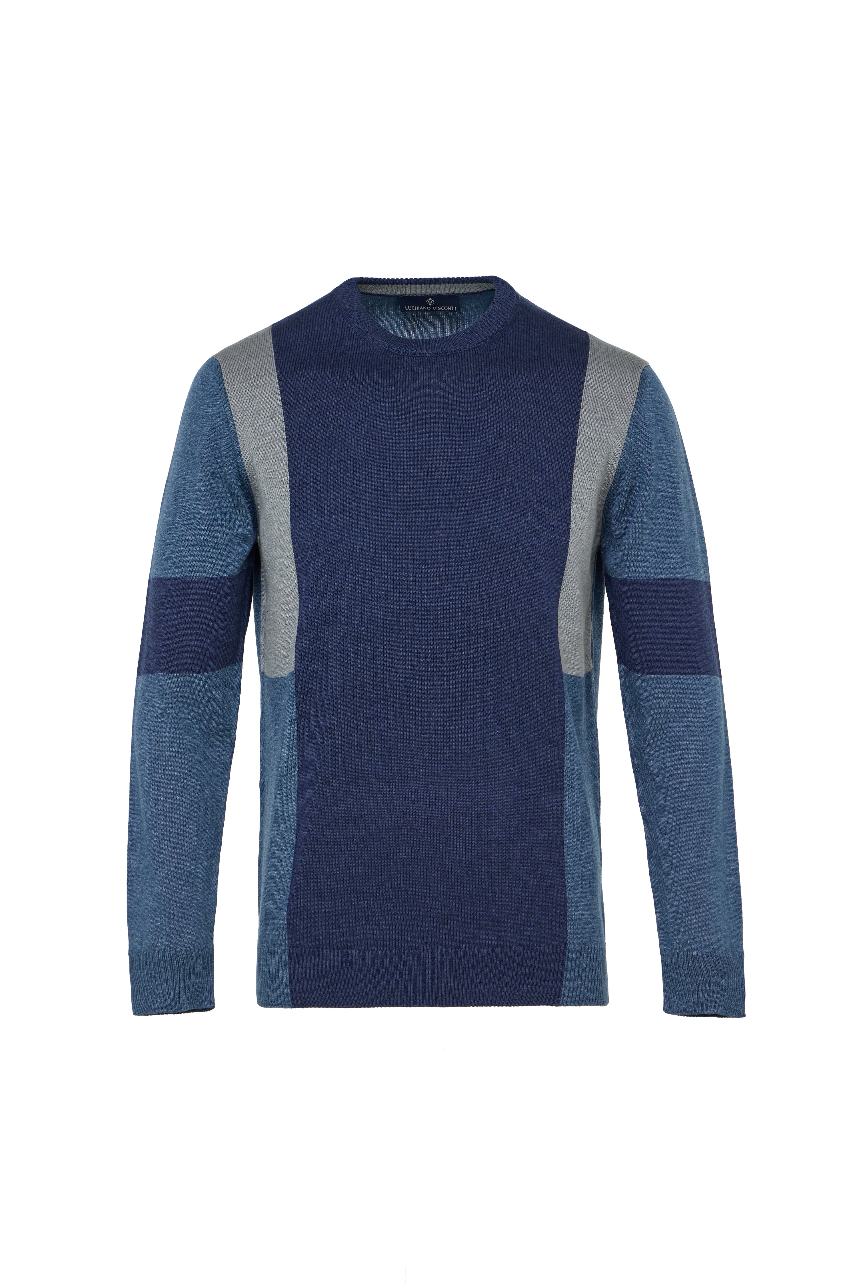 Navy Multi Paneled Crew Neck Sweater
