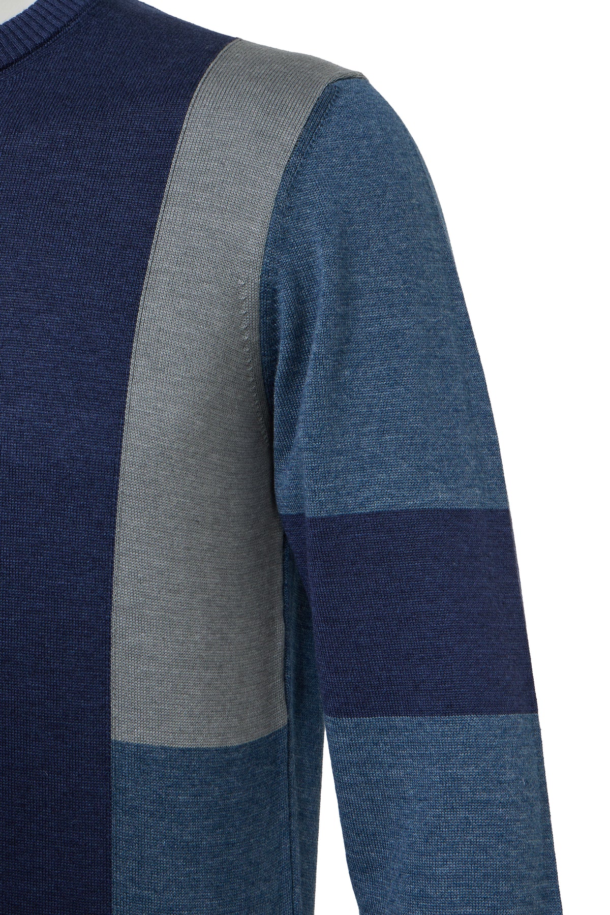 Navy Multi Paneled Crew Neck Sweater