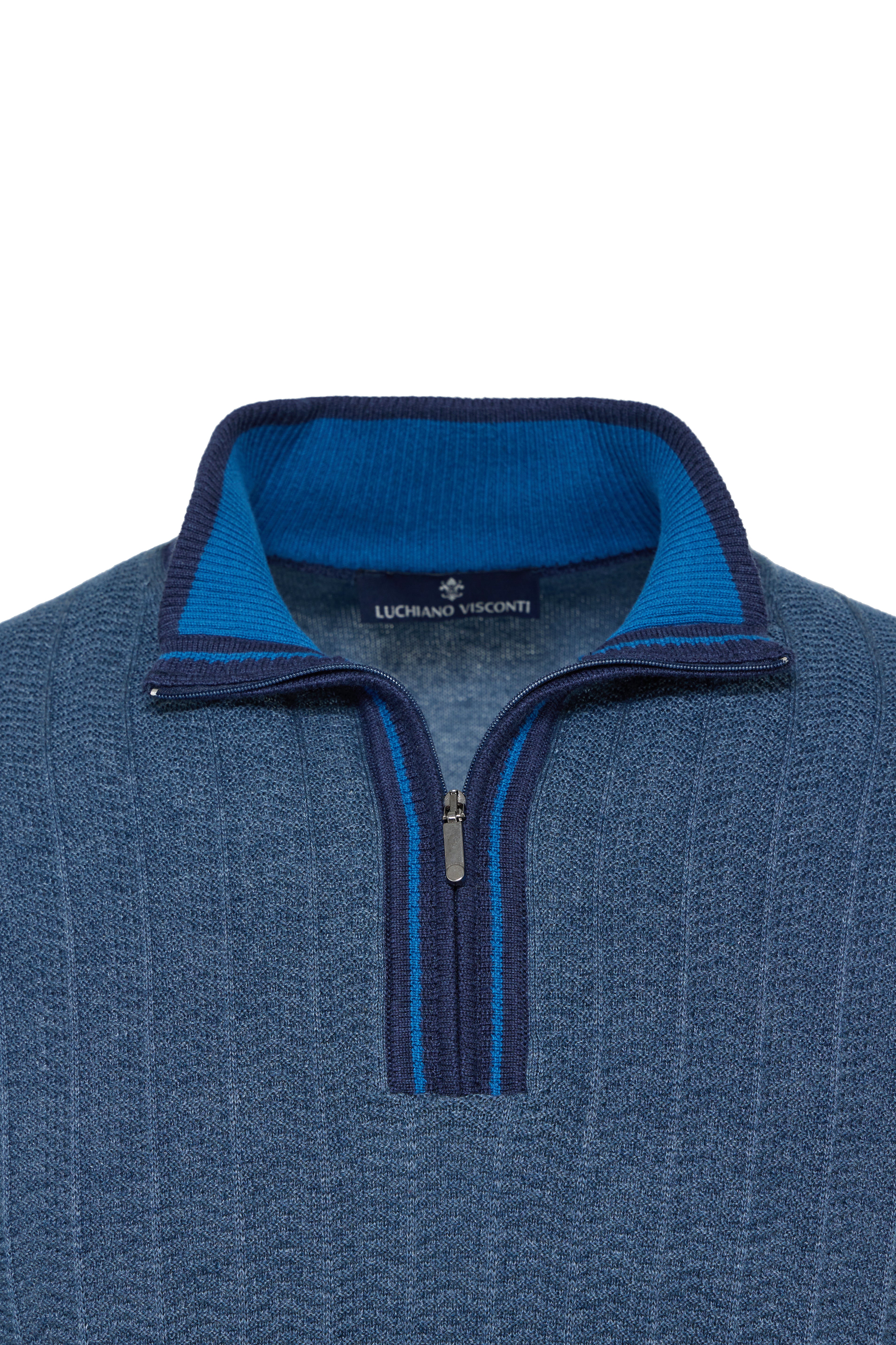 Indigo Quarter Zip Chevron Sweater