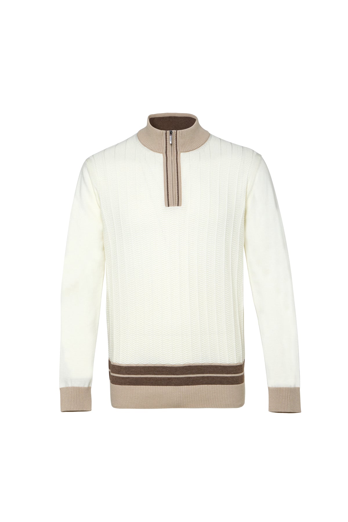 Ecru Quarter Zip Chevron Sweater