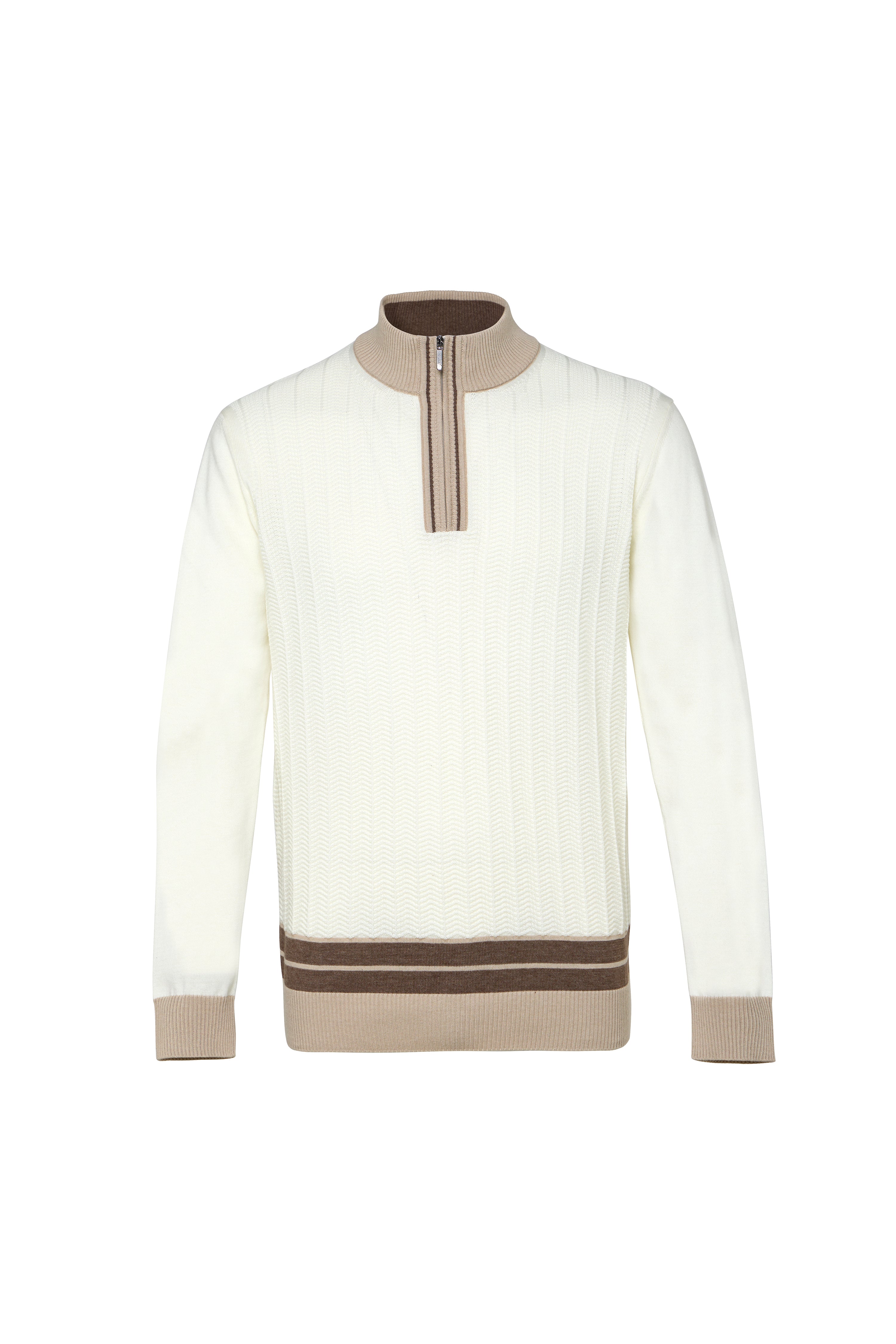 Ecru Quarter Zip Chevron Sweater