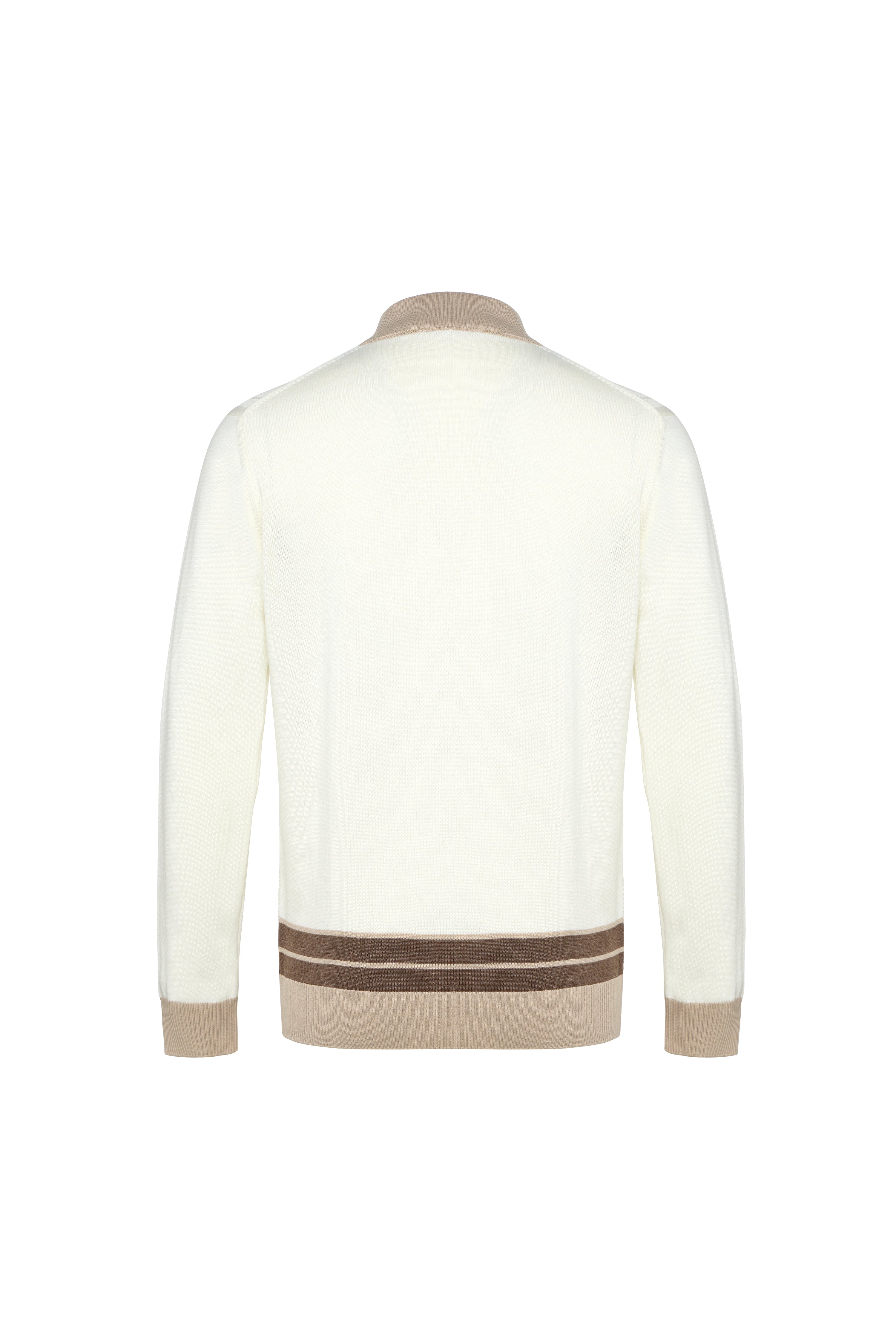 Ecru Quarter Zip Chevron Sweater