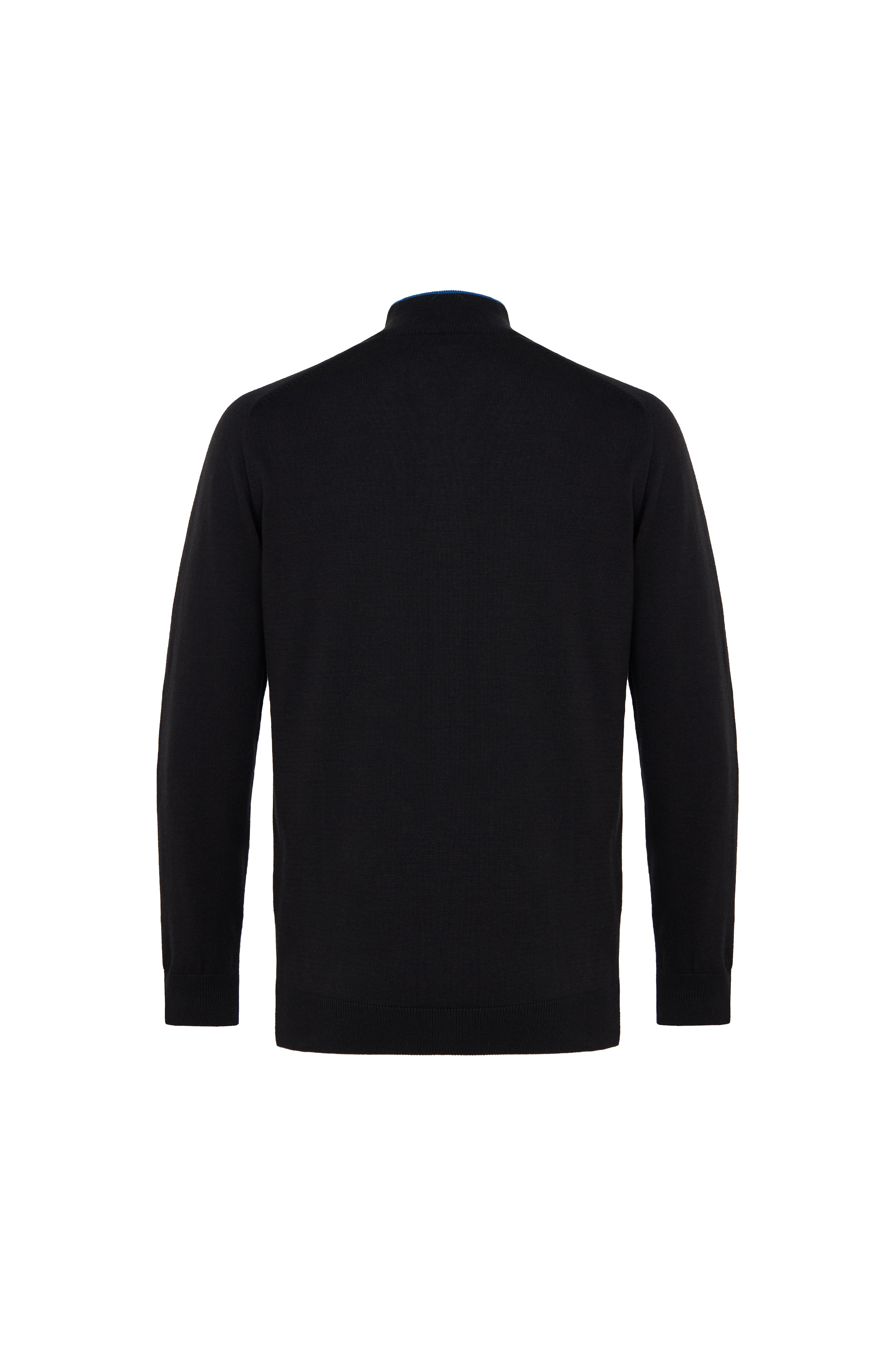 Black Quarter Zip Paneled Wave Jacquard Sweater
